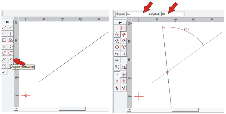 Línea con ángulo relativo
