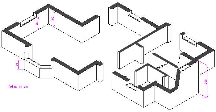 Perspectiva isométrica de una vivienda