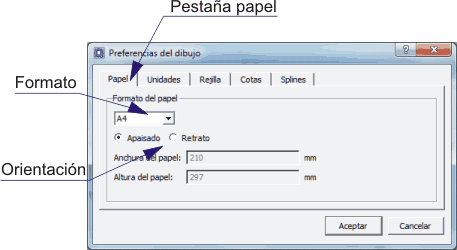 selección formato de papel en Qcad